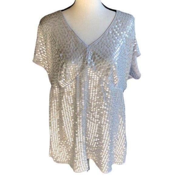 Lane Bryant Sequin Silver Short Sleeve Top 14/16 - Picture 12 of 12